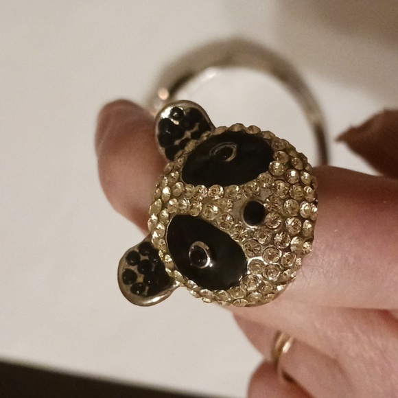Panda Hinged Bracelet & RING Pave Black & WHITE Stainless Crystals Happy - Picture 5 of 7